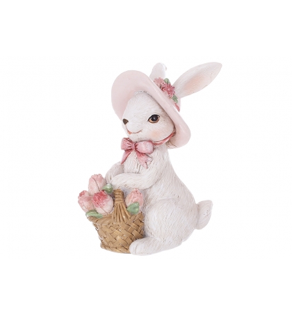 Декоративна статуетка Кролик у капелюсі з тюльпанами 