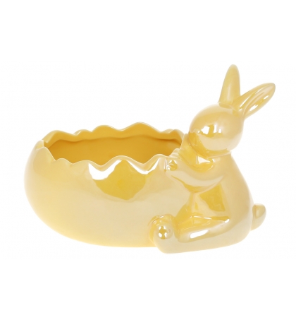Кашпо декоративне з фігуркою Кролик, 20см, колір - жовтий перламутр 733539