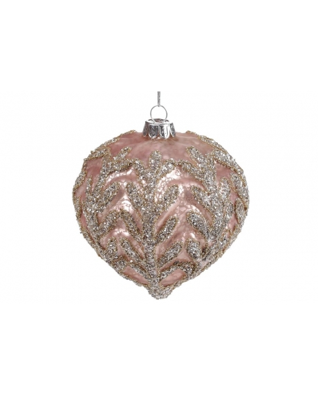 Елочное украшение в форме луковицы с декором, цвет - пудра (10см)