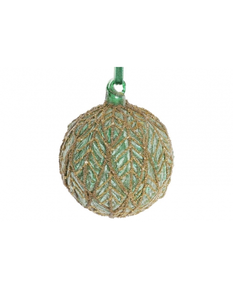 Елочный шар с декором, цвет -золотистый лайм (8см)