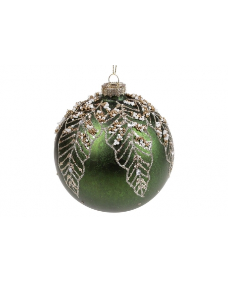 Елочный шар с декором из бусин, цвет - лесной зеленый (10см)