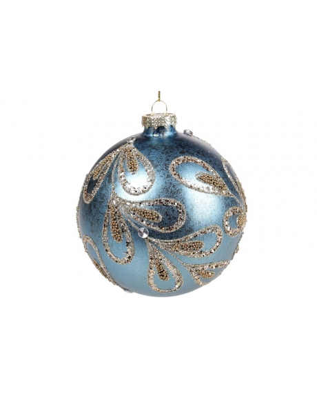 Елочный шар с декором, цвет - кобальтовый синий (10см)