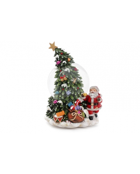 Водяной шар Санта у елки с музыкой на заводном механизме (20см )