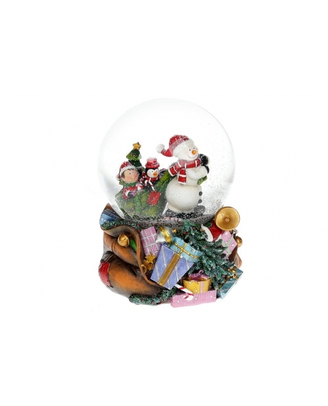 Водяной шар Снеговик с подарками с музыкой на заводном механизме (14,5см)