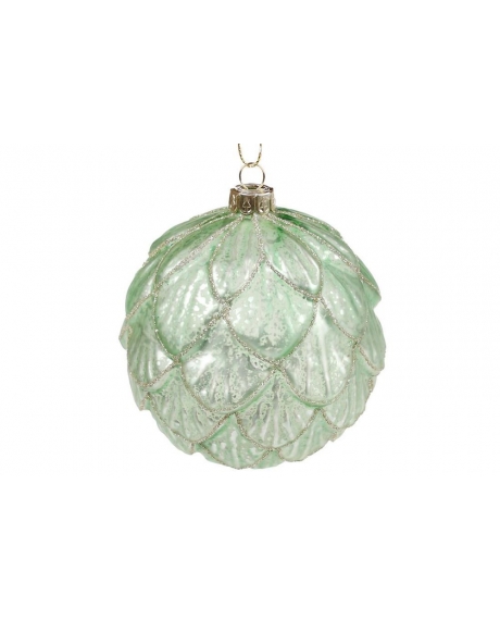 Елочный шар  рельефной формы с декором, цвет - травяной зеленый (10см)