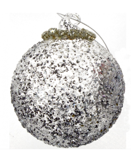 Елочный шар с глиттерной присыпкой и декором из страз, цвет - блестящий графит (8 см)