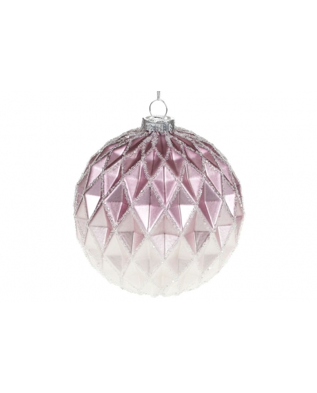 Елочный шар  рельефной формы, с декором из глиттера, цвет - градиент  фиолетовый с белым (10см)