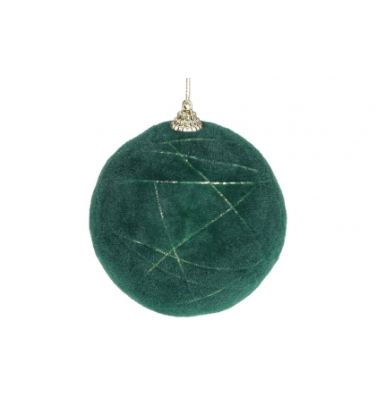 Елочный шар бархатный с золотой нитью, цвет - глубокий зелёный (размер: 8 см., 10 см.)