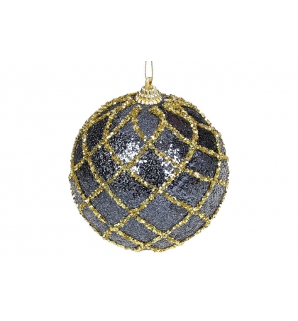 Елочный шар c золотым орнаментом, цвет - синий с золотом (размер: 8 см., 10 см.)