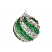 Елочный шар с рельефом и декором из глиттера , цвет - классический зелёный (10 см.)