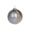 Ялинкова куля c декором з Гліттера і бісеру, колір - сіра платина (10 см.)