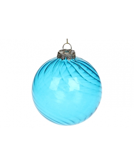 Елочный шар витой формы, прозрачное стекло,  цвет - голубая лазурь (8 см.)