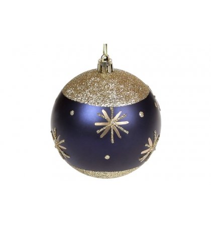 Елочный шар, цвет - синий матовый с золотом (размер: 8 см.)