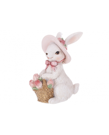 Декоративна статуетка Кролик у капелюсі з тюльпанами 