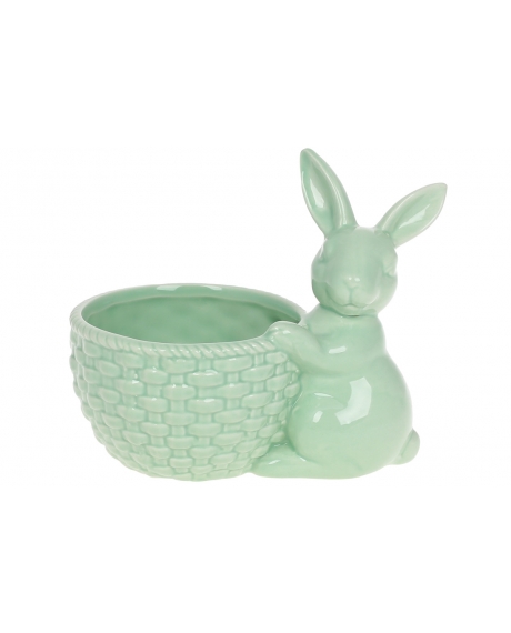 Кашпо декоративное Кролик с корзиной, 16см, цвет - зеленая мята 733391