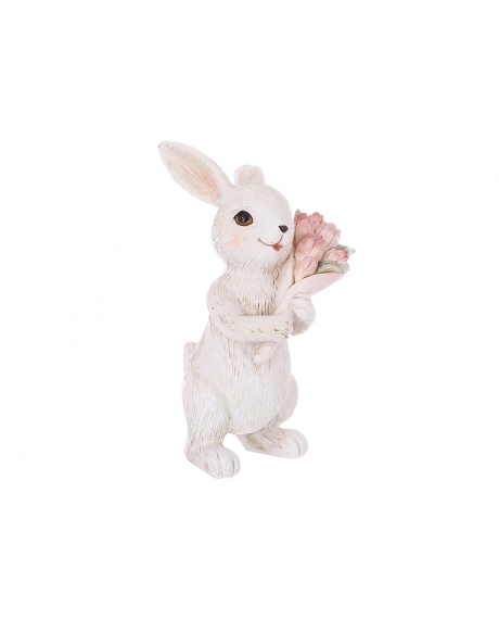 Декоративна статуетка Кролик із букетом тюльпанів, 11.5см K07485