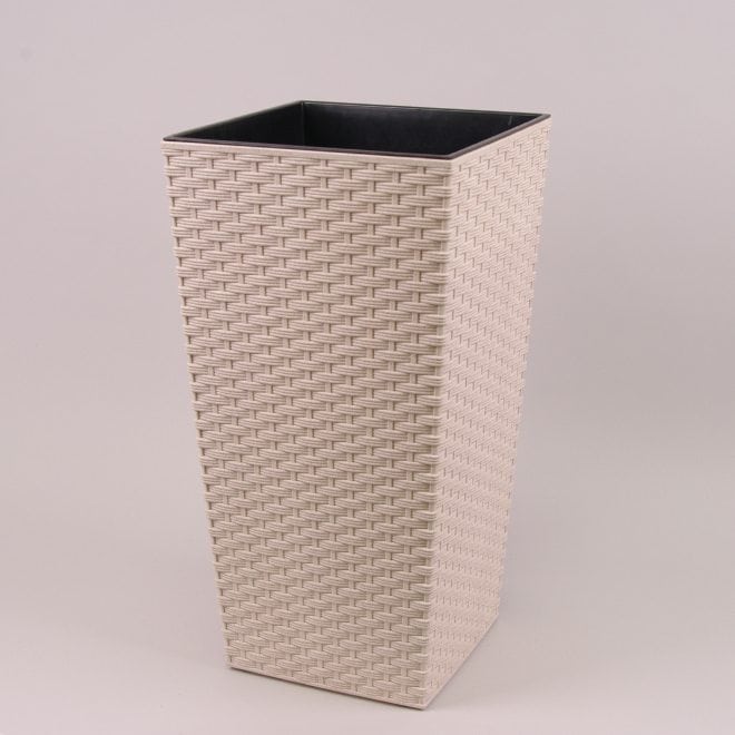 Кашпо с внутренней вставкой Lamela Finezja.Текстура Ротанг. Цвет - крем 350 