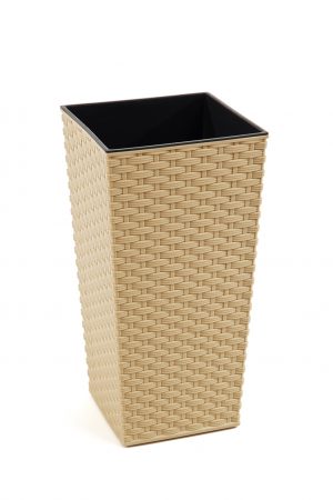 Кашпо с внутренней вставкой Lamela Finezja.Текстура Ротанг. Цвет -  капучино 350 