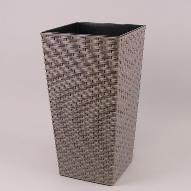 Кашпо с внутренней вставкой Lamela Finezja.Текстура Ротанг. Цвет - ЭКО серый 350