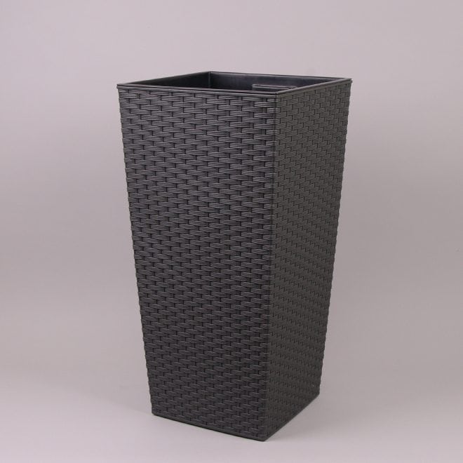 Кашпо с внутренней вставкой Lamela Finezja.Текстура Ротанг. Цвет - графит металик 400 