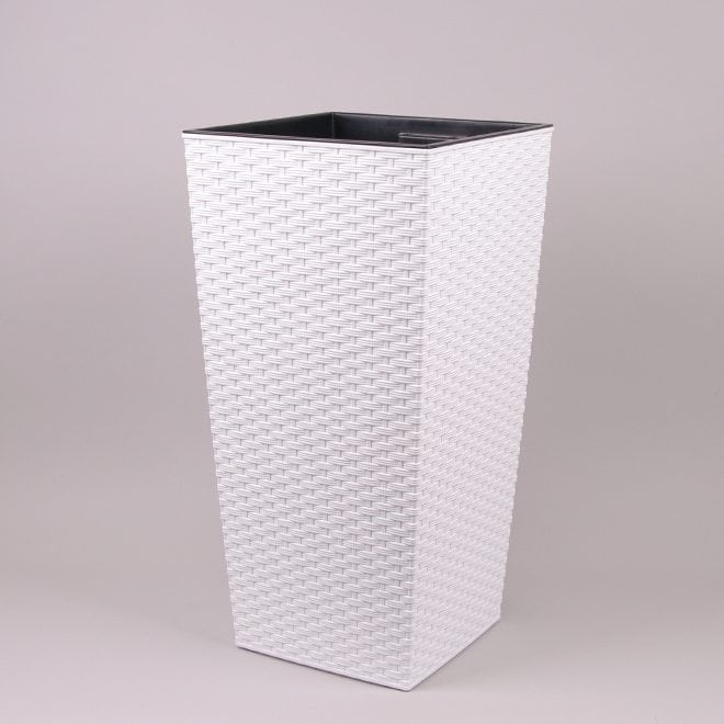 Кашпо с внутренней вставкой Lamela Finezja.Текстура Ротанг. Цвет - белый 350