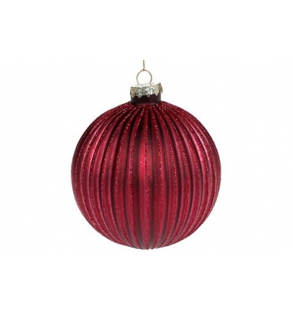 Елочный шар рельефной формы с глиттером, цвет - бордо (размер: 8 см, 10 см)
