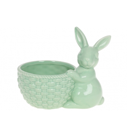 Кашпо декоративне Кролик із кошиком, 16см, колір - зелена м'ята 733391