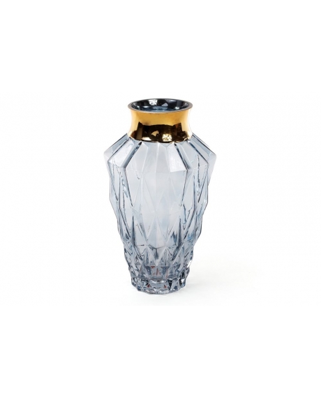 Стеклянная ваза, цвет - голубое стекло с золотом (25см)
