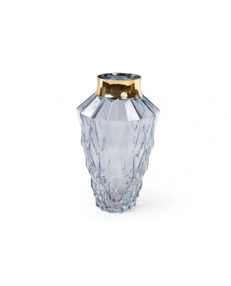 Стеклянная ваза, цвет - голубое стекло с золотом (30см)