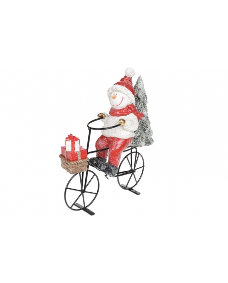 Декоративна фігура "Сніговик на велосипеді", колір - червоний (27см.)