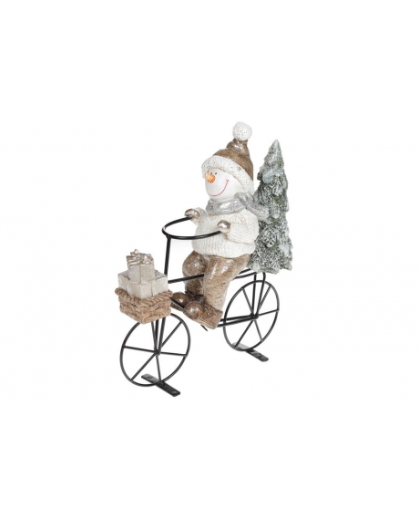 Декоративна фігура "Сніговик на велосипеді", колір - шампань (27см.)