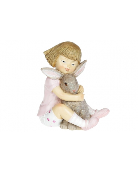 Декоративна фігурка "Дівчинка з кроленям", колір - рожевий (10,5 см.)