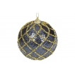 Елочный шар c золотым орнаментом, цвет - синий с золотом (размер: 8 см., 10 см.)