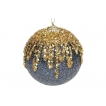 Елочный шар c золотым декором, цвет - синий с золотом (размер: 8 см., 10 см.)