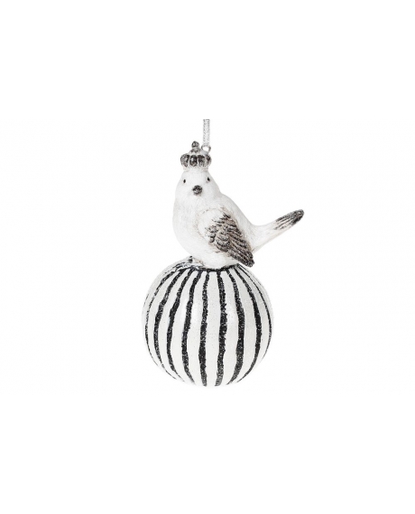 Декоративна підвісна фігурка "Пташка на кулі", колір - білий з чорним (13,5 см.)