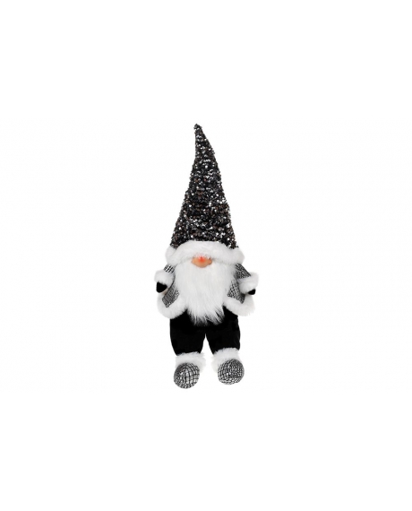 М'яка декоративна іграшка "Сидячий Гном", колір - чорно-білий з паєтками