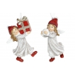 Декоративна підвісна фігурка "Янголятко з подарунком", колір - вінтажний білий з червоним (8,5 см)