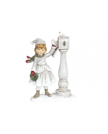 Декоративна статуетка "Дівчинка з листом", колір - вінтажний білий (12 см.)
