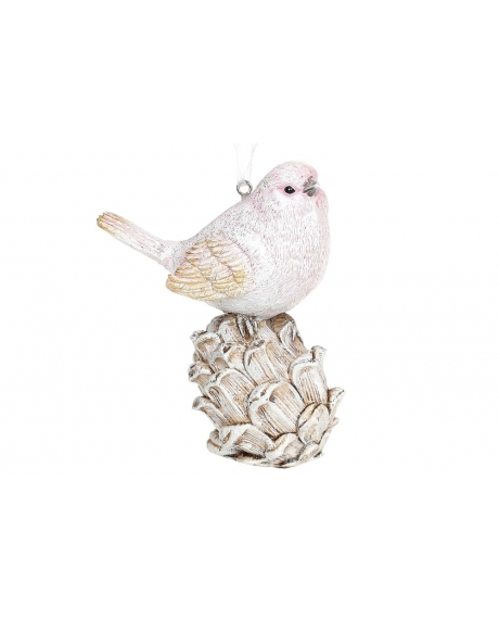 Декоративна підвісна фігурка "Пташка на шишці", колір - бежево-рожевий (12.5 см)