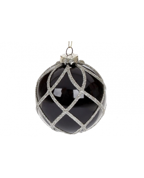 Елочный шар с орнаментом из глиттера, цвет - черный глянец