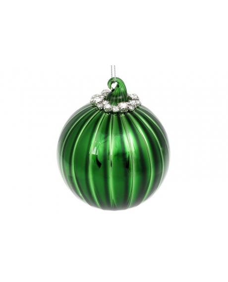 Елочный шар с декором из камней, цвет - изумрудный зелёный (8 см.)
