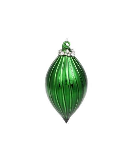 Елочное украшение с декором из камней, цвет - изумрудный зелёный (16 см.)