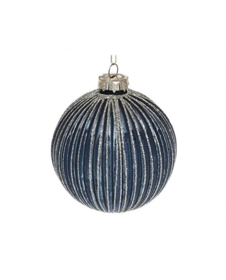 Елочный шар с рельефом и декором из глиттера, цвет - тёмно-синий антик (10 см)