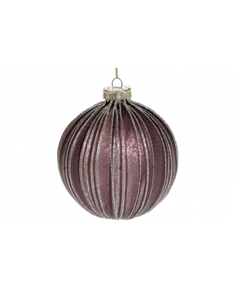 Елочный шар с рельефом и декором из глиттера, цвет - марсала (10 см.)