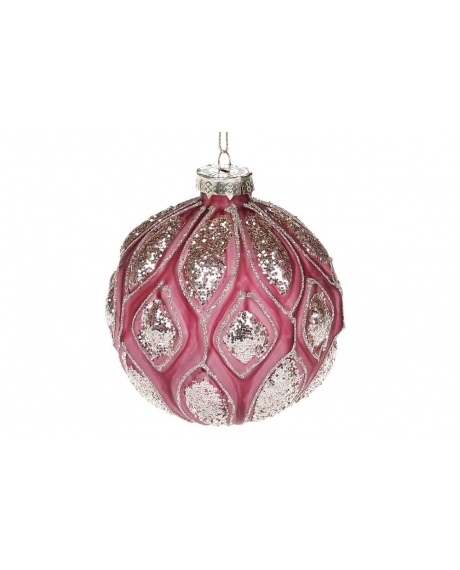 Елочный шар с рельефом и декором из глиттера, цвет - божоле (10 см.)