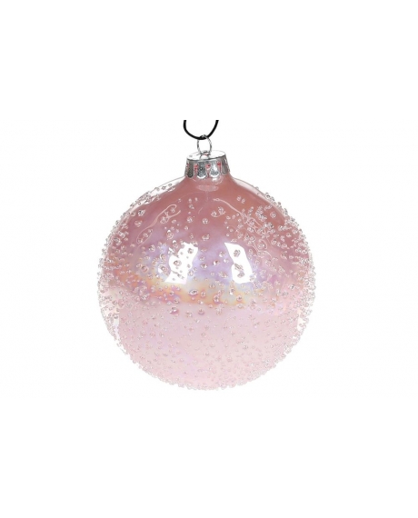 Елочный шар с покрытием лёд,  цвет - розовый перламутр (10 см.)