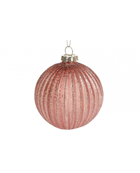 Елочный шар рельефной формы с глиттером, цвет - розовое золото (размер: 8 см., 10 см.)