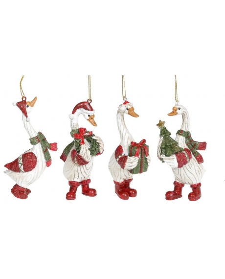 Декоративна підвісна фігурка "Гусь Різдвяний", колір - білий з червоним і зеленим (11,5 см)