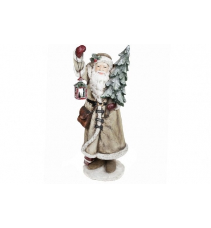Новорічна фігура  Санта; з ялинкою з LED-підсвіткою і ліхтариком, колір - бежевий (98 см.)