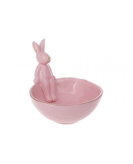 Пиала керамическая с фигуркой Кролика с золотыми ушками, цвет - нежно-розовый (550 мл.) 